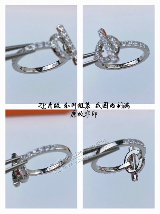 Hermes首飾品 愛馬仕新款OT扣滿鑽925純銀戒指 Hermes銀色女款戒指  zgh1534